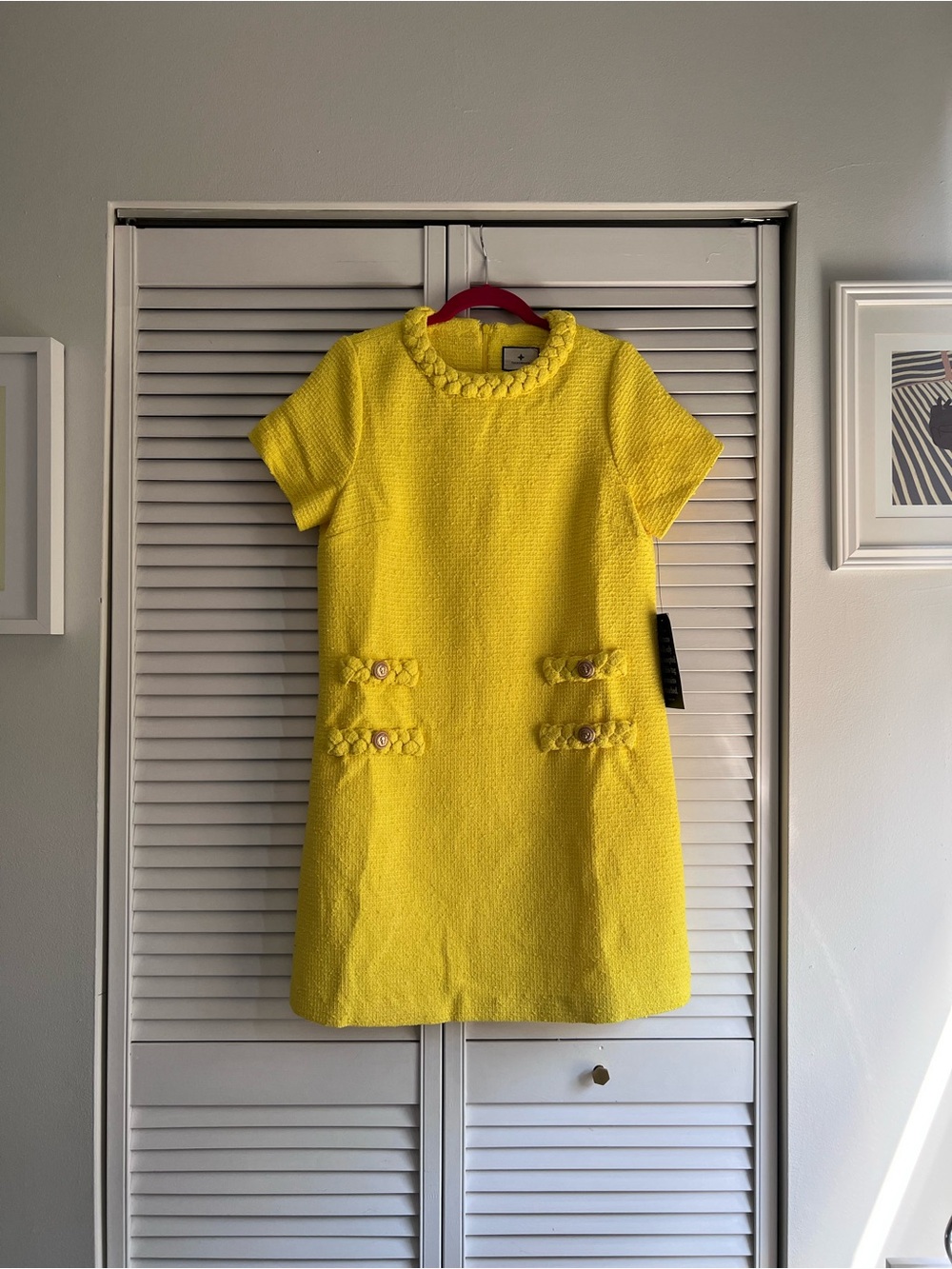 Tuckernuck Bright Yellow Textured Short Sleeve Jackie Shift Dress